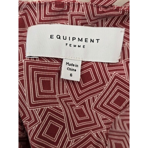 Equipment Arden Puff Sleeve Top Red Geometric Print Silk 6 - Picture 7 of 7